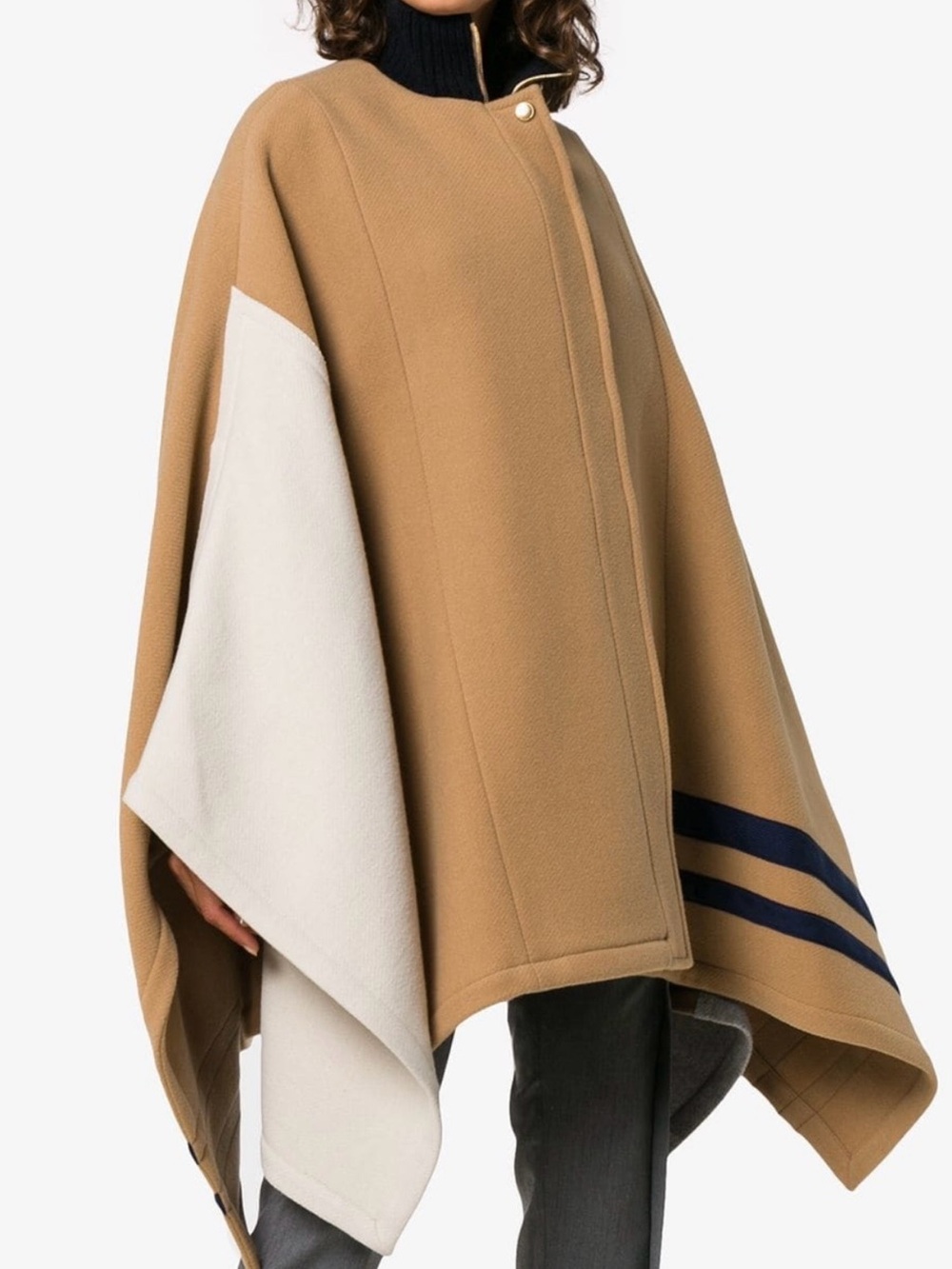 CHLOE women’s Tan Cape Jacket with Navy Trim - Picture 2 of 12
